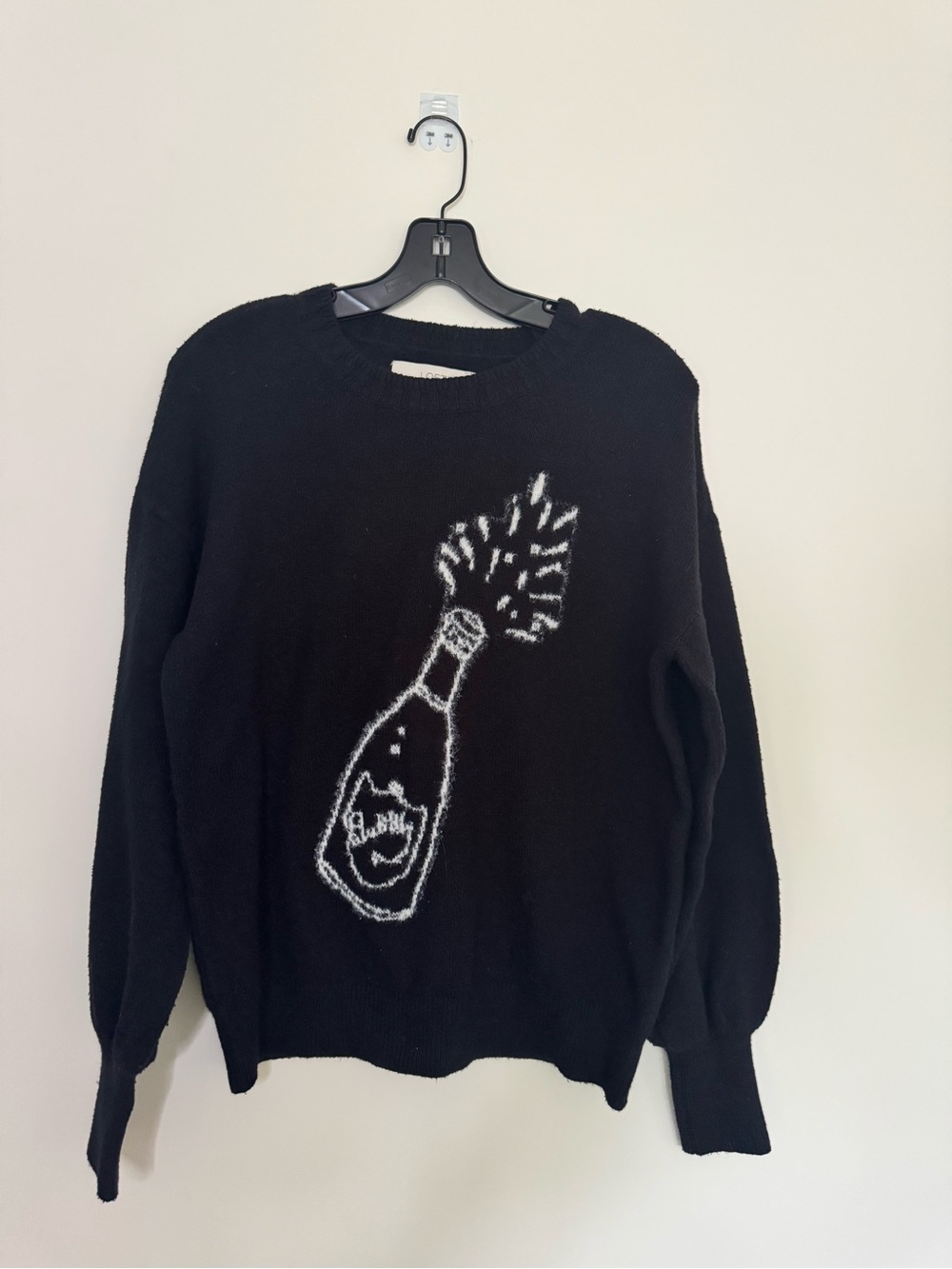 LOFT Black Bubbly Champagne Bottle Knit Sweater - Size Small Petite SP
